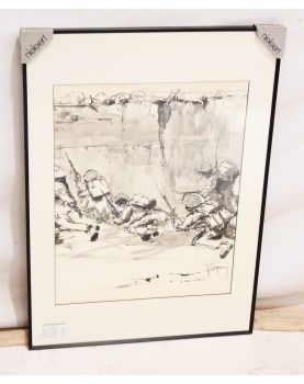 Le Mur d’Omaha à l’Encre Diluée Signé Lh. LEMIRRE