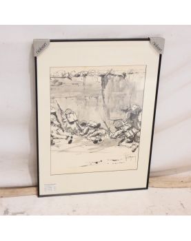 Le Mur d’Omaha à l’Encre Diluée Signé Lh. LEMIRRE