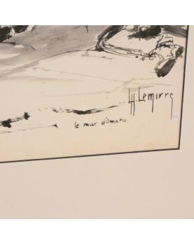 The Wall of Omaha in Diluted Ink Signed Lh. LEMIRRE