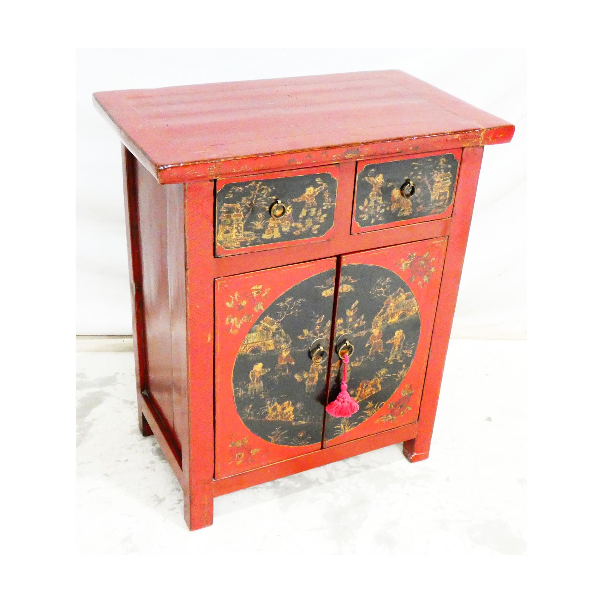 Small Asian Red Lacquered Cabinet 2 Doors 2 Drawers Small Asian Red Lacquered Cabinet 2 Doors 2 Drawers