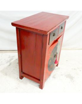 Petit Meuble Asiatique Laqué Rouge 2 Portes 2 Tiroirs
