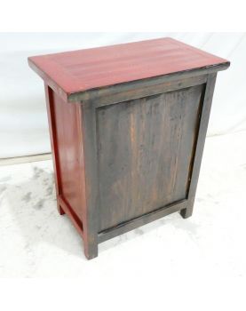 Petit Meuble Asiatique Laqué Rouge 2 Portes 2 Tiroirs