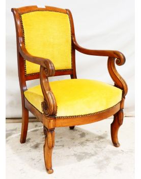 Fauteuil à Crosse en Velours Jaune