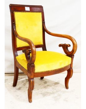 Fauteuil à Crosse en Velours Jaune