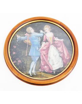 Huile sur Tissu Cadre Rond Scène Galante