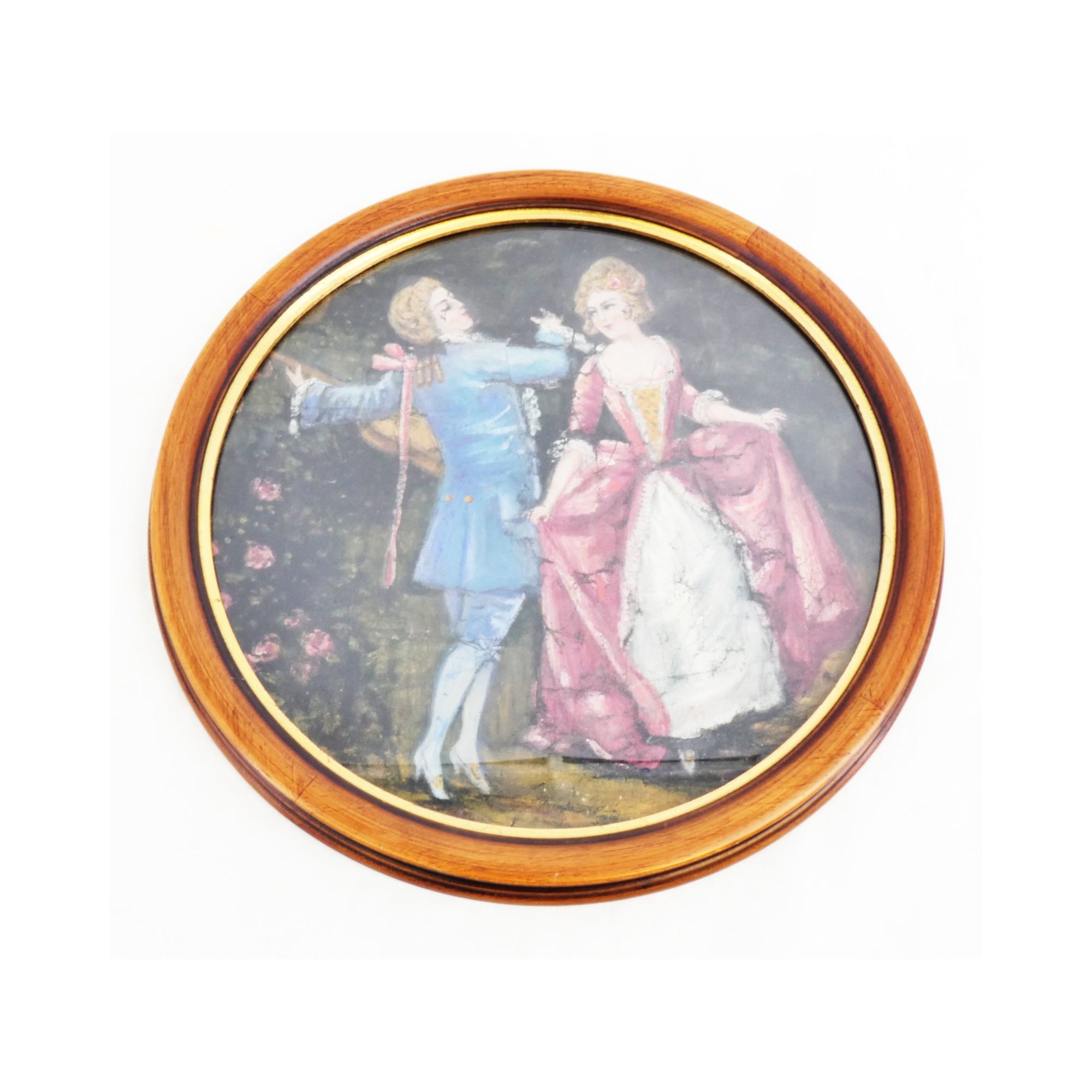 Huile sur Tissu Cadre Rond Scène Galante Huile sur Tissu Cadre Rond Scène Galante