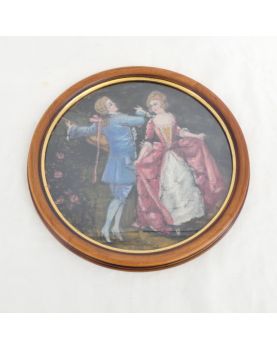 Oil on Fabric Round Frame Gallant Scene