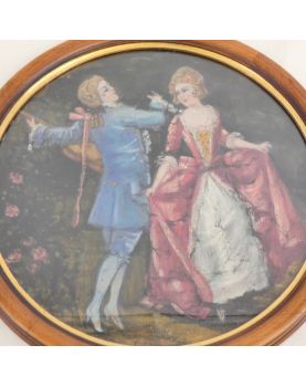 Huile sur Tissu Cadre Rond Scène Galante
