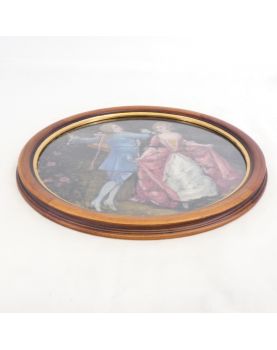 Huile sur Tissu Cadre Rond Scène Galante