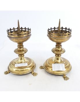 Pair of Brass Altar Candlesticks with Lion's Paw Tripod Legs