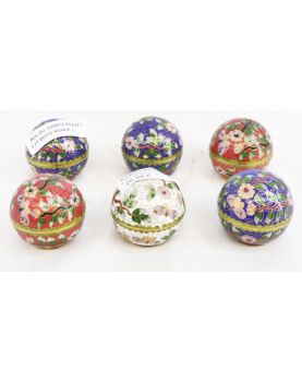 Série de 6 Petite Boîte Ronde Cloisonnée Asie