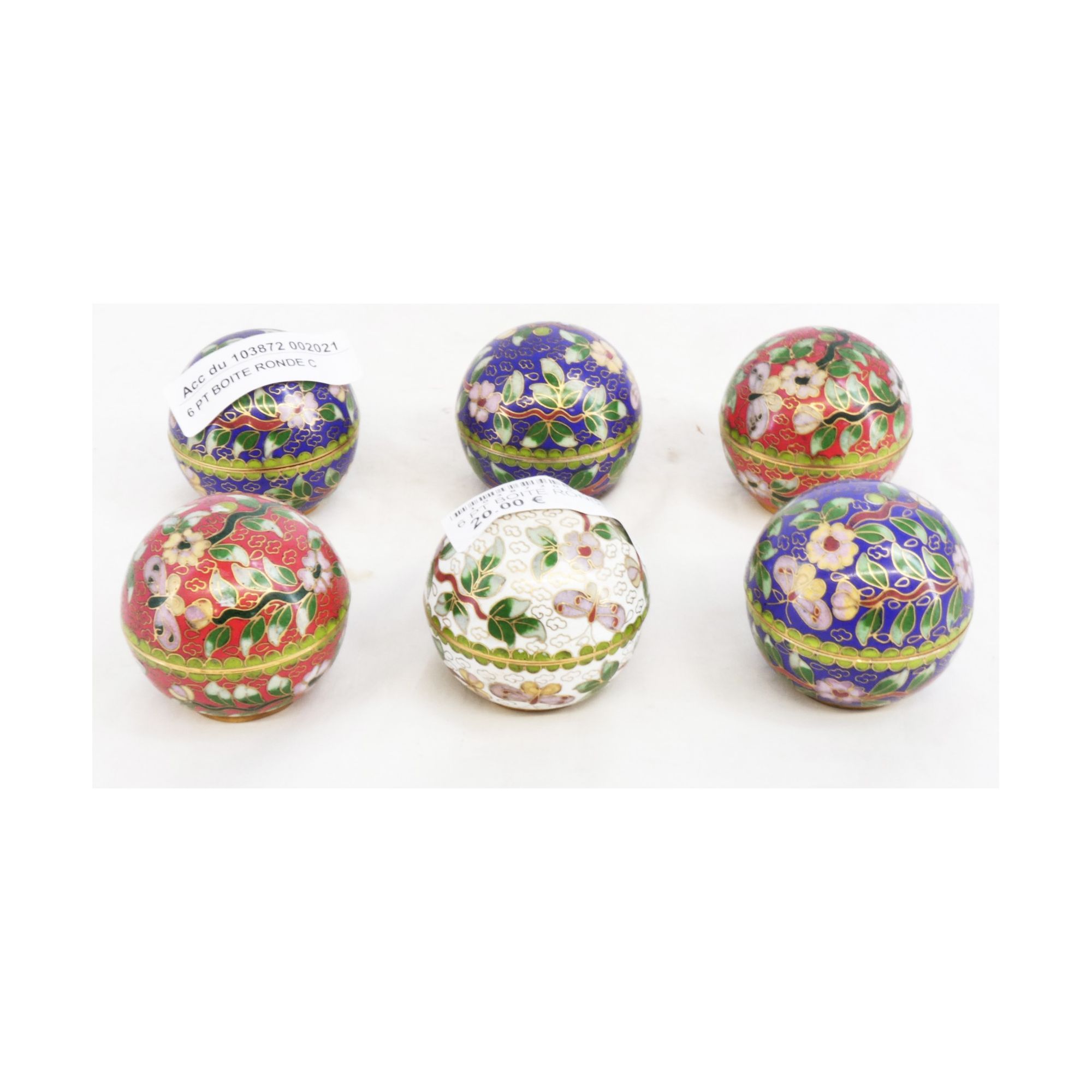 Set of 6 Small Round Cloisonne Asian Boxes Set of 6 Small Round Cloisonne Asian Boxes