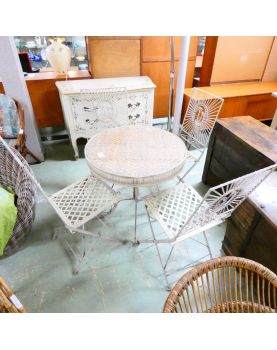 Ensemble de Jardin Fer Forgé Crème 1 Table et 4 Chaise