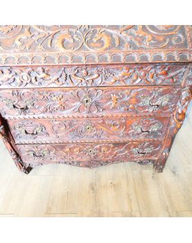 19th Century Carved Secretary with 3 Glass Top Drawers