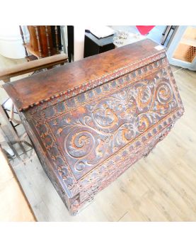19th Century Carved Secretary with 3 Glass Top Drawers