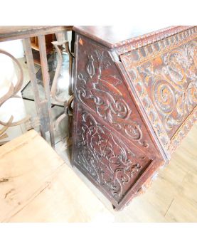 19th Century Carved Secretary with 3 Glass Top Drawers