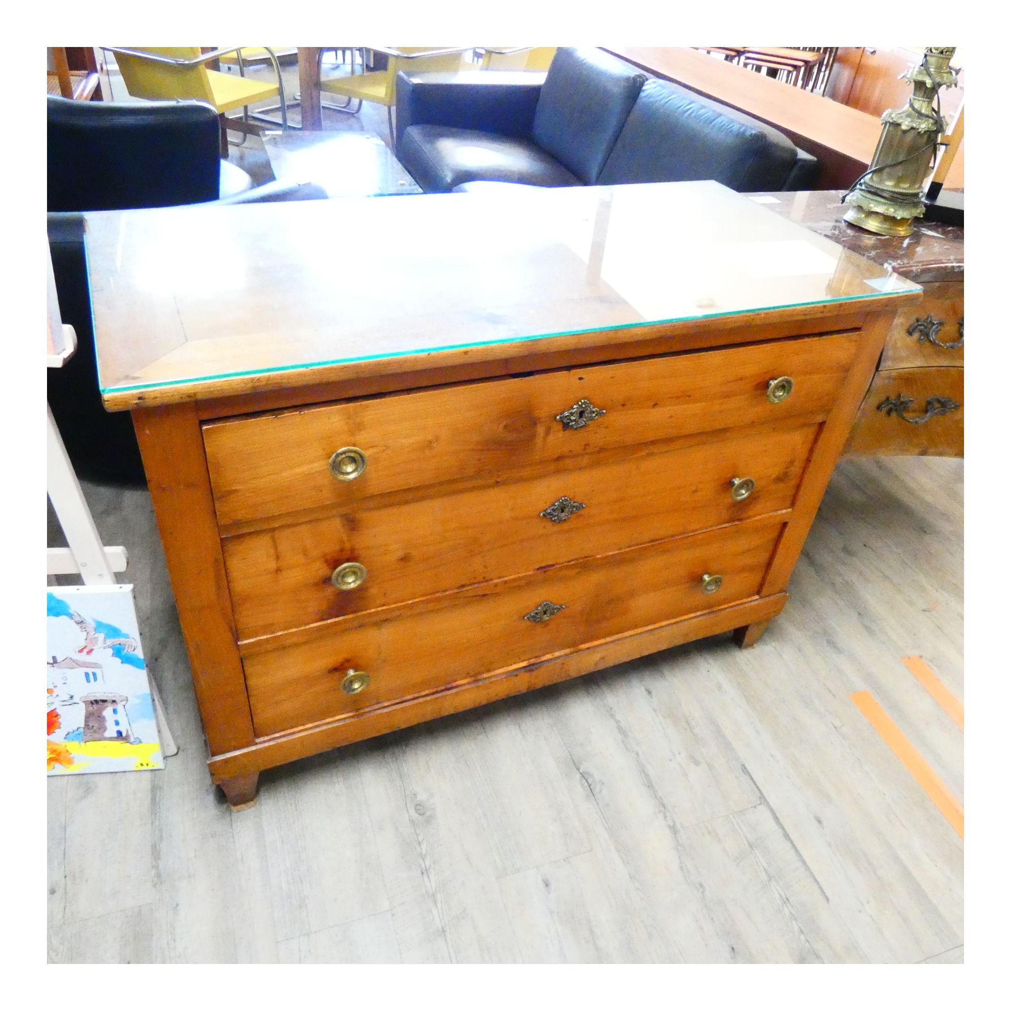 Commode Secrétaire XIXe Siècle 3 Tiroirs en Merisier avec Plaque en Verre Commode Secrétaire XIXe Siècle 3 Tiroirs en Merisier avec Plaque en Verre