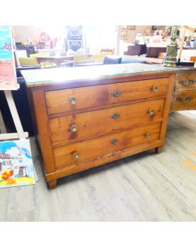 Commode Secrétaire XIXe Siècle 3 Tiroirs en Merisier avec Plaque en Verre