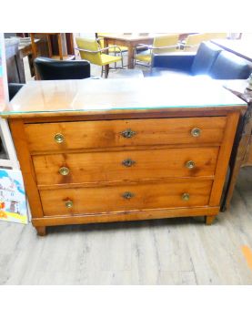Commode Secrétaire XIXe Siècle 3 Tiroirs en Merisier avec Plaque en Verre