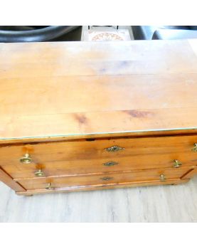 19th Century Chest of Drawers with 3 Cherry Wood Drawers and Glass Top