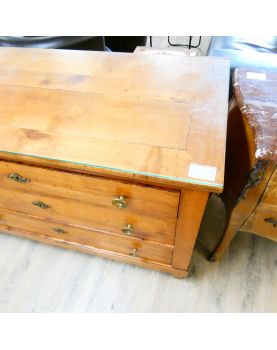 Commode Secrétaire XIXe Siècle 3 Tiroirs en Merisier avec Plaque en Verre