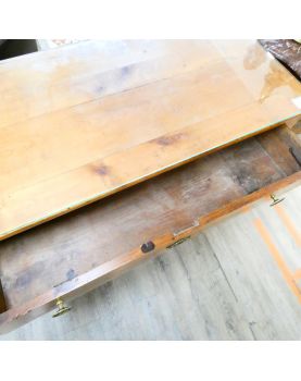 Commode Secrétaire XIXe Siècle 3 Tiroirs en Merisier avec Plaque en Verre