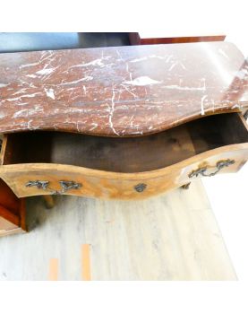 Commode Pompadour Style Louis XV Marbre Rouge Accidenté