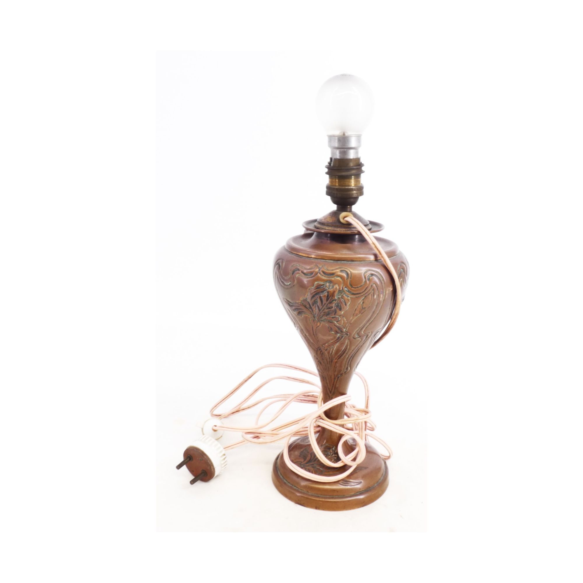 Art Nouveau Copper Lamp Base with Floral Decor Art Nouveau Copper Lamp Base with Floral Decor