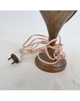 Art Nouveau Copper Lamp Base with Floral Decor