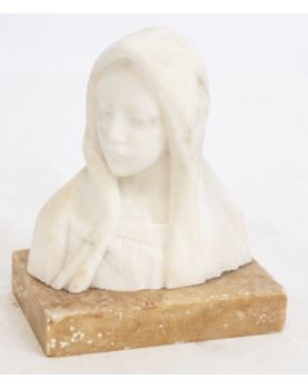 Petit Buste en Albâtre avec Socle en Marbre