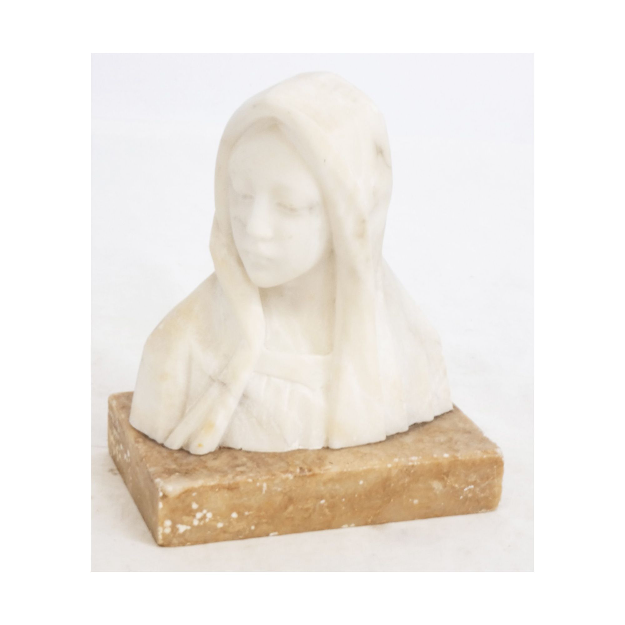 Small Alabaster Bust with Socle in Marble Small Alabaster Bust with Socle in Marble
