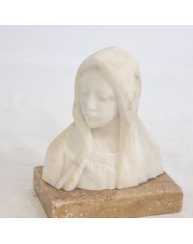 Petit Buste en Albâtre avec Socle en Marbre