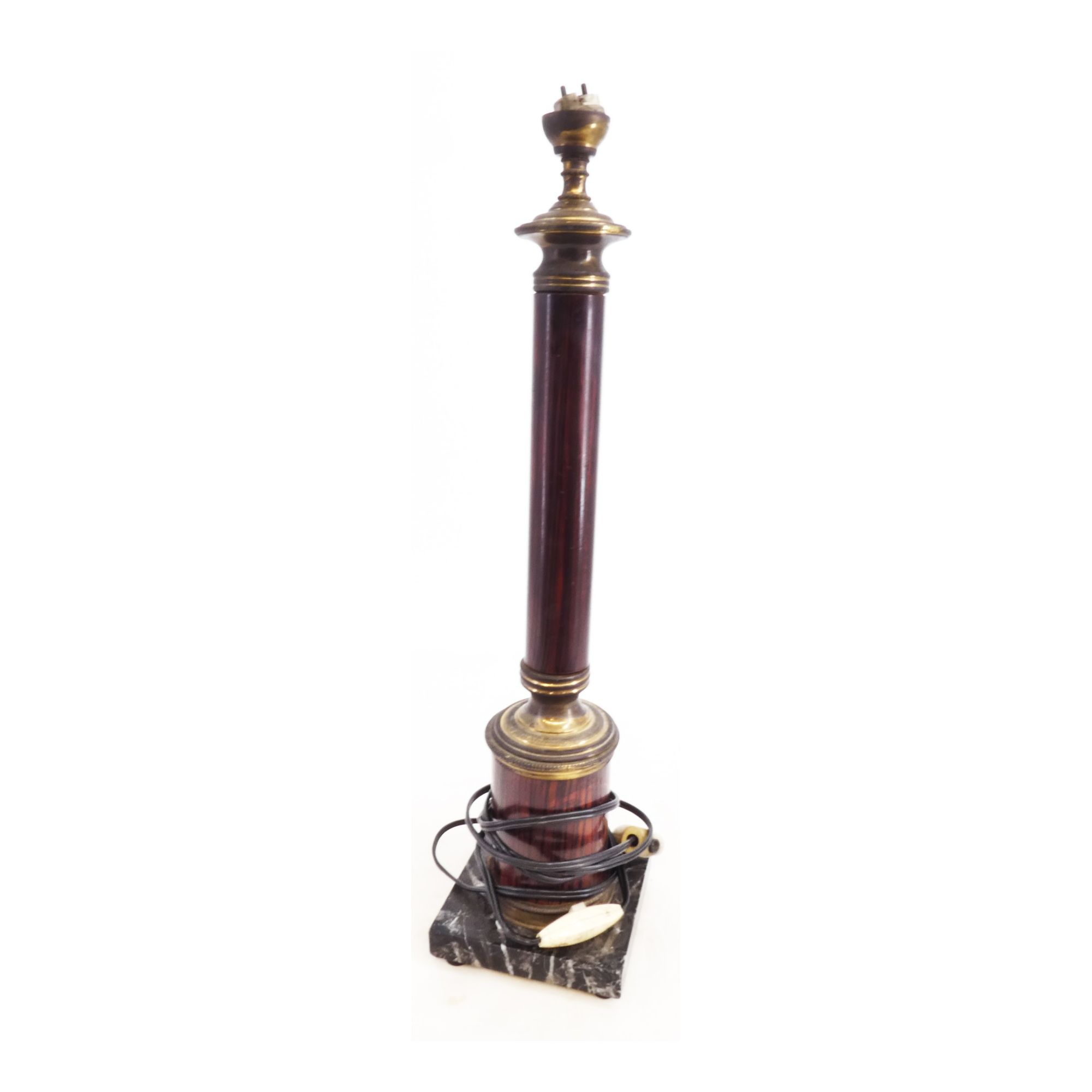 Pied de Lampe en Placage Style Empire sur Socle en Marbre Pied de Lampe en Placage Style Empire sur Socle en Marbre