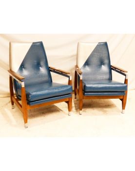 Pair of Exotic Wood Armchairs with Metal Frame