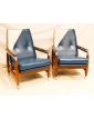 Paire de Fauteuils Bois Exotique avec Armature Métal