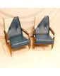Paire de Fauteuils Bois Exotique avec Armature Métal