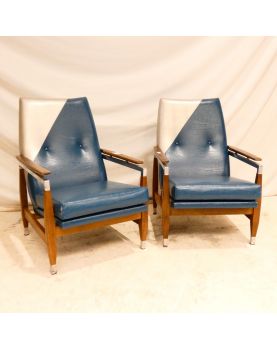 Pair of Exotic Wood Armchairs with Metal Frame