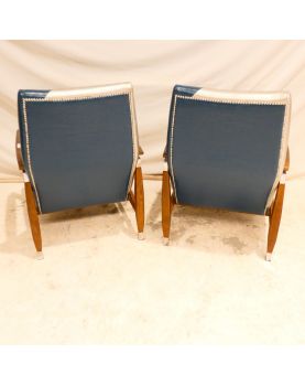 Paire de Fauteuils Bois Exotique avec Armature Métal