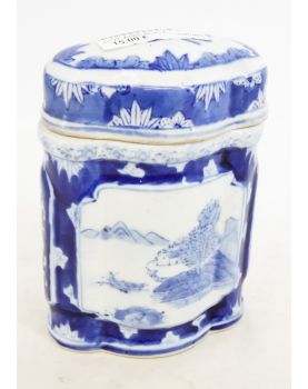 Covered Pot in Asian Blue Earthenware