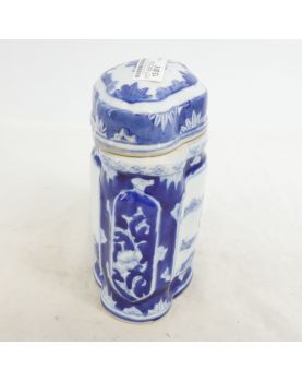 Covered Pot in Asian Blue Earthenware
