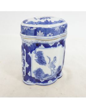 Covered Pot in Asian Blue Earthenware
