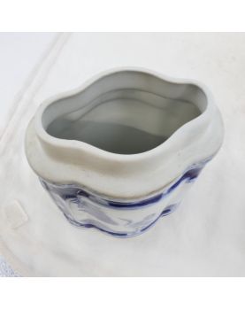 Covered Pot in Asian Blue Earthenware