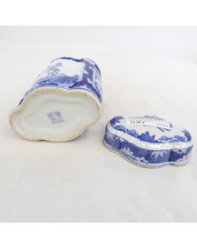 Covered Pot in Asian Blue Earthenware