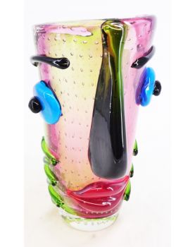 Blown Glass Face Vase with Bubbles