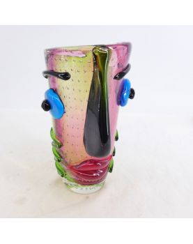 Blown Glass Face Vase with Bubbles