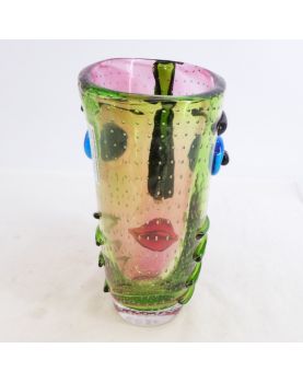 Blown Glass Face Vase with Bubbles