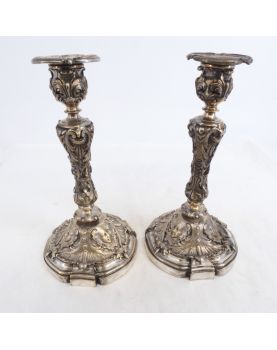 Pair of Silver-Plated Bronze Candlesticks