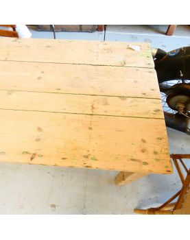 Ancienne Grande Table en Sapin 2 Tiroirs