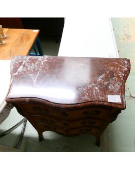 Petite Commode en Placage avec 3 Tiroirs Dessus Marbre