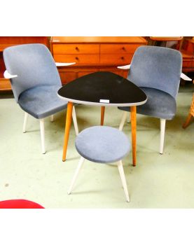 Ensemble 2 Fauteuils, Tabouret et Table Années 50